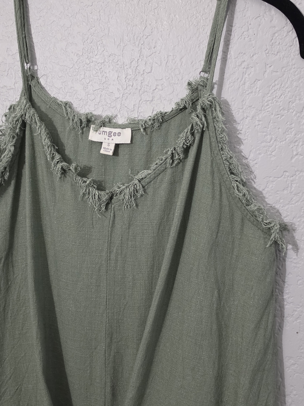 Umgee Olive Green Linen Blend Fringe-Trim Tie-Front Camisole Tank Womens Small - Picture 3 of 8